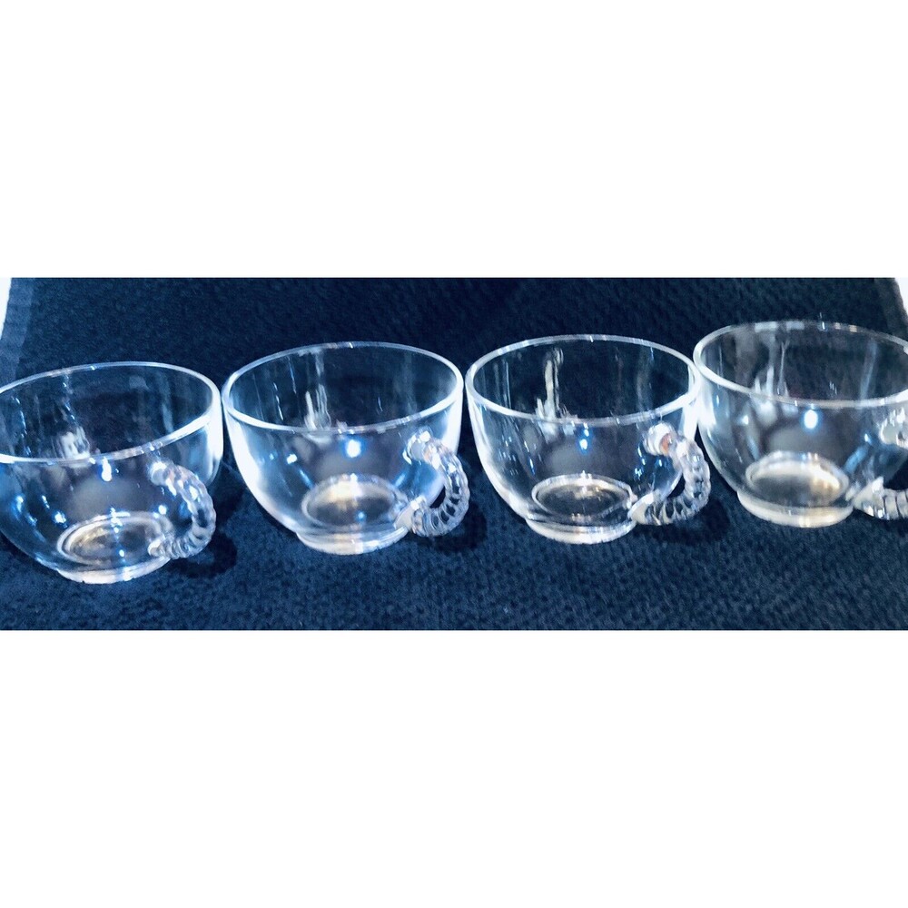 Vintage Teacups Set Of 4 Clear Ringed Handle Serving Hot Cocoa‎ Coffee Tea Party